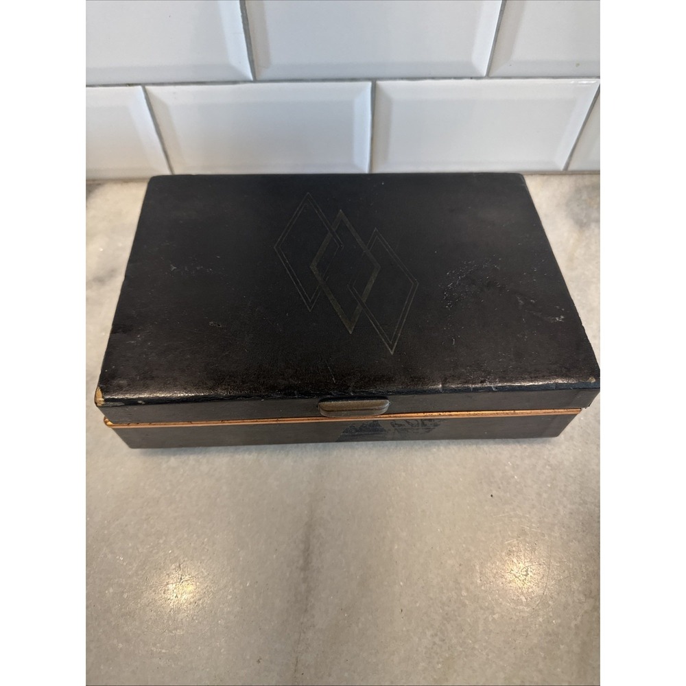 Vintage BABCOCK Black Leather Jewelry Box‎ Mid Century Velvet Storage Case